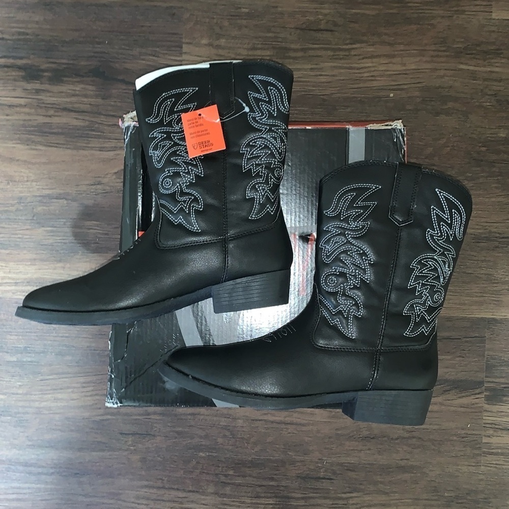 New Deer Stags Ranch Western‎ boots black, size 5M new with box - Picture 2 of 6
